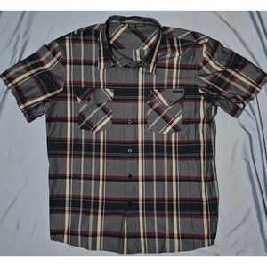 Oakley Shirt Mens XL Gray Red Plaid Short Sleeve Button Up Outdoor Casual